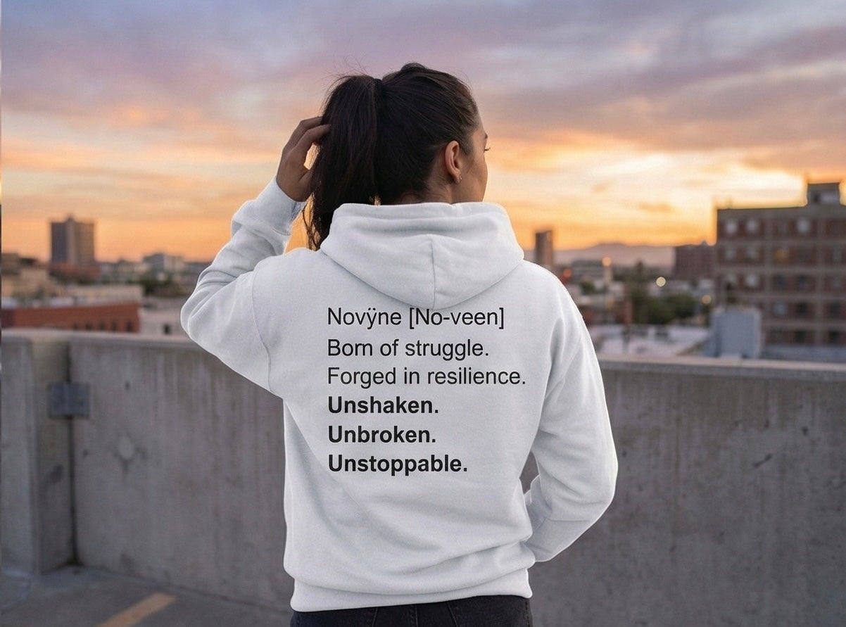 NOVYNE “Unshaken. Unbroken. Unstoppable.” Embroidered Hoodie
