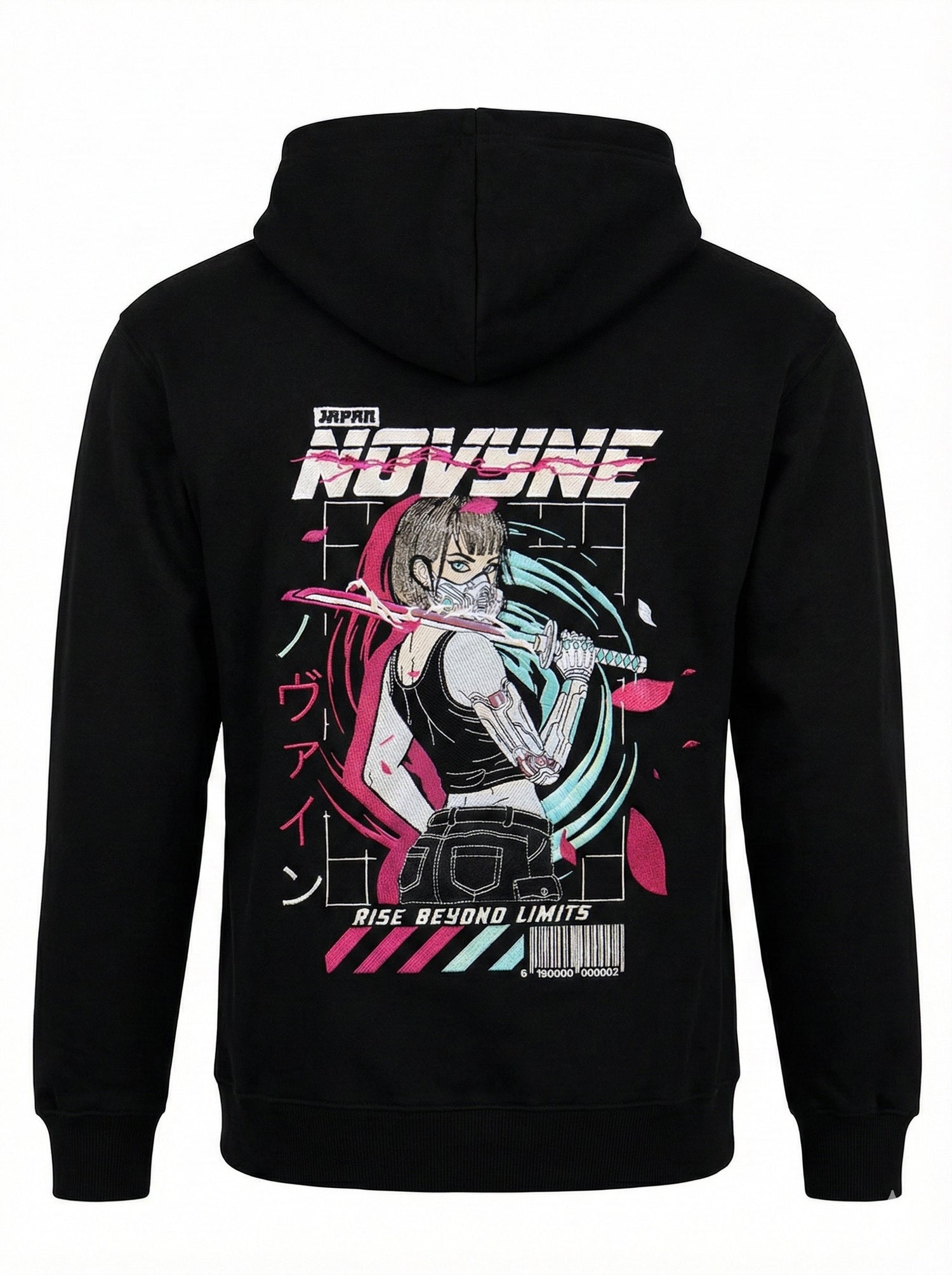 NOVYNE "Rise Beyond Limits" Oversize Neon Cyberpunk Embroidery Hoodie