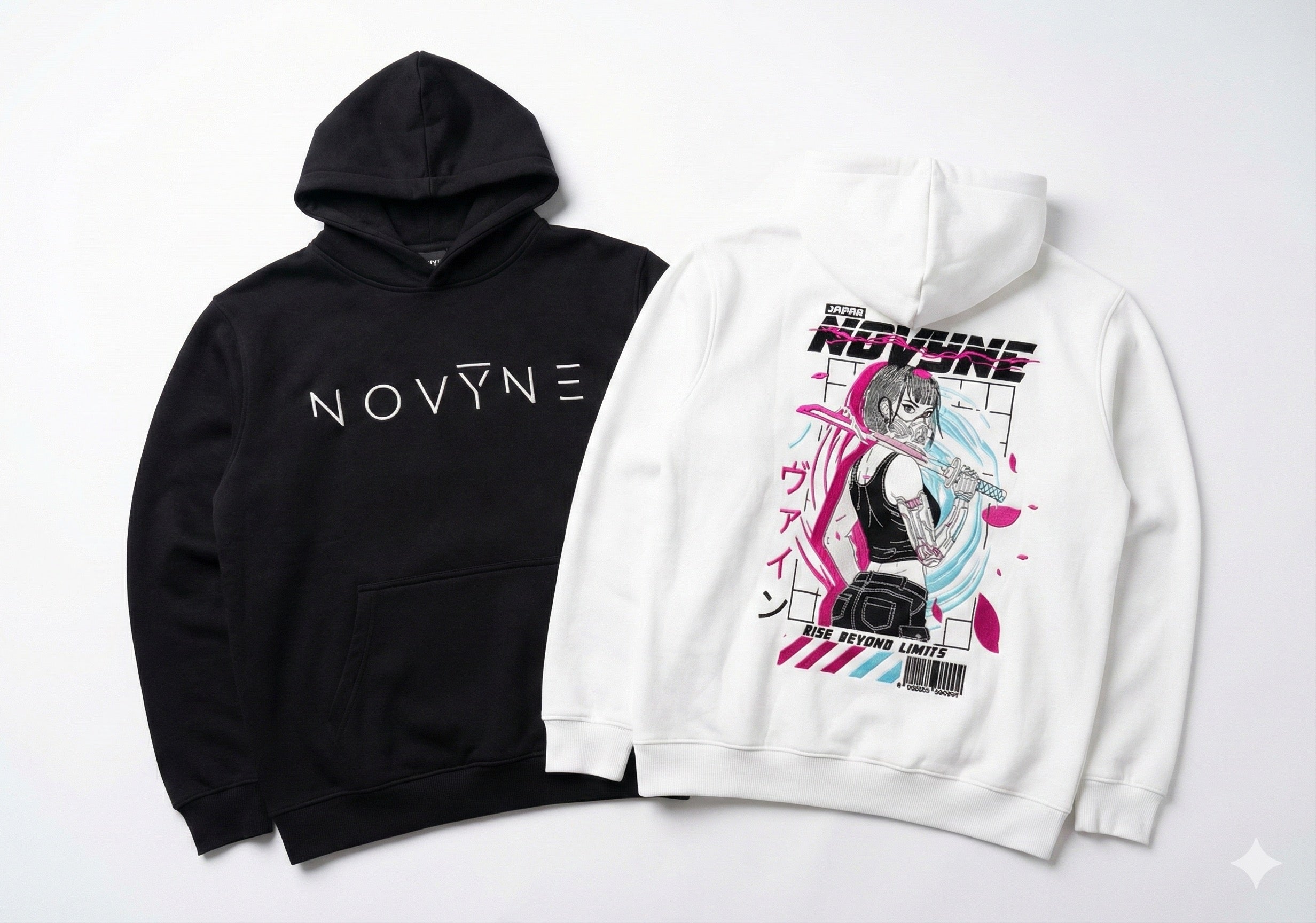 NOVYNE "Rise Beyond Limits" Oversize Neon Cyberpunk Embroidery Hoodie