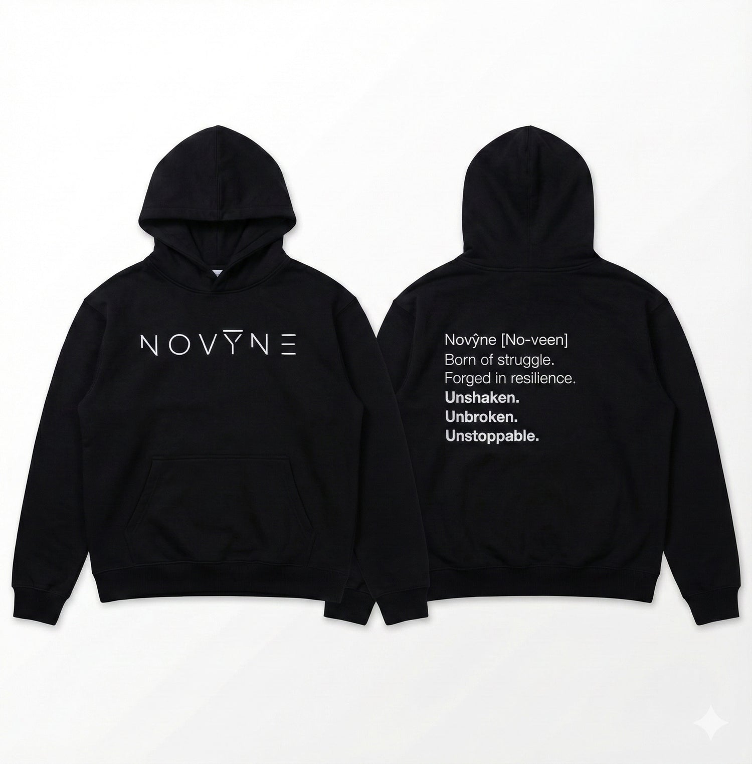 NOVYNE “Unshaken. Unbroken. Unstoppable.” Embroidered Hoodie