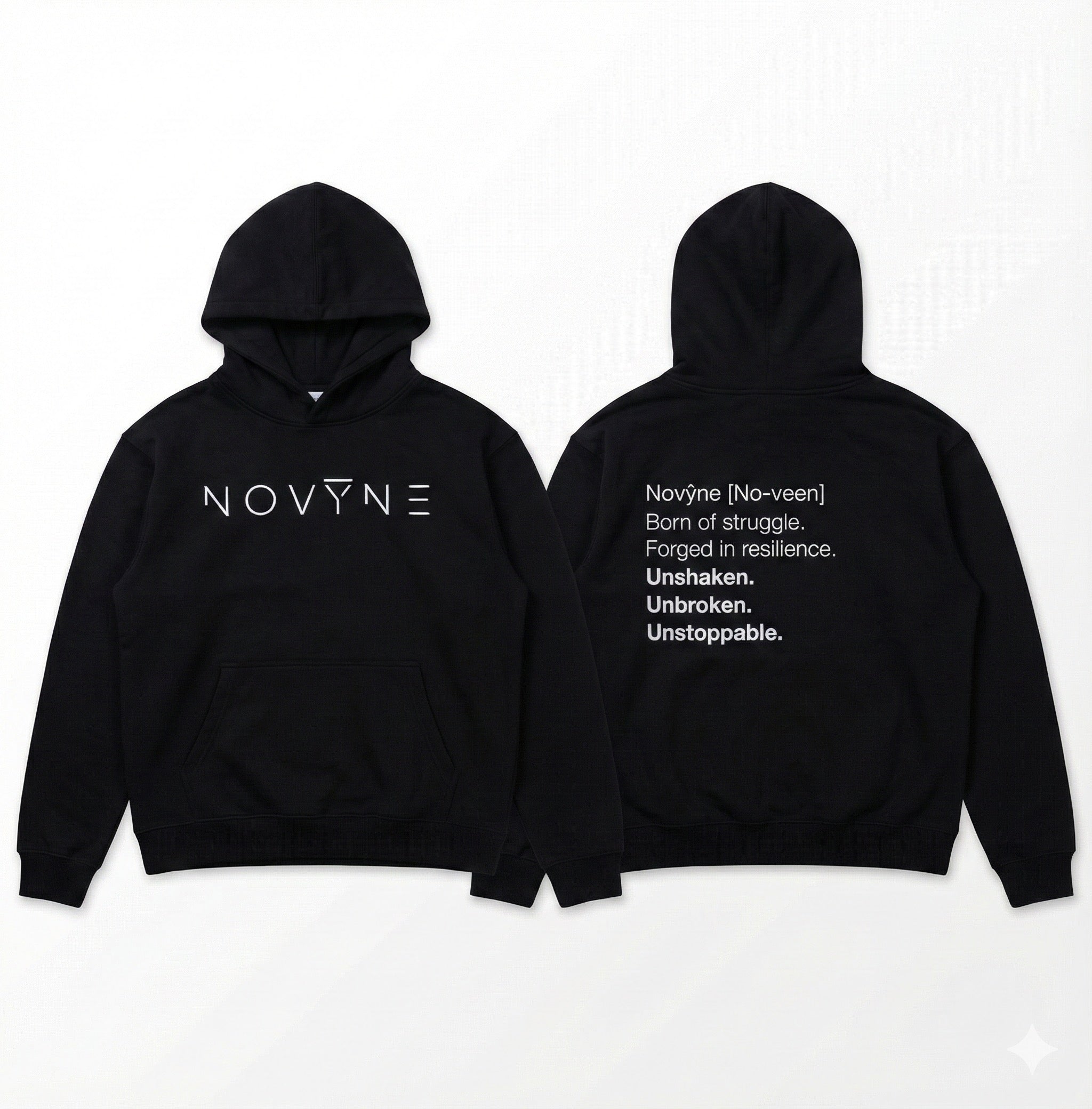 NOVYNE “Unshaken. Unbroken. Unstoppable.” Embroidered Hoodie