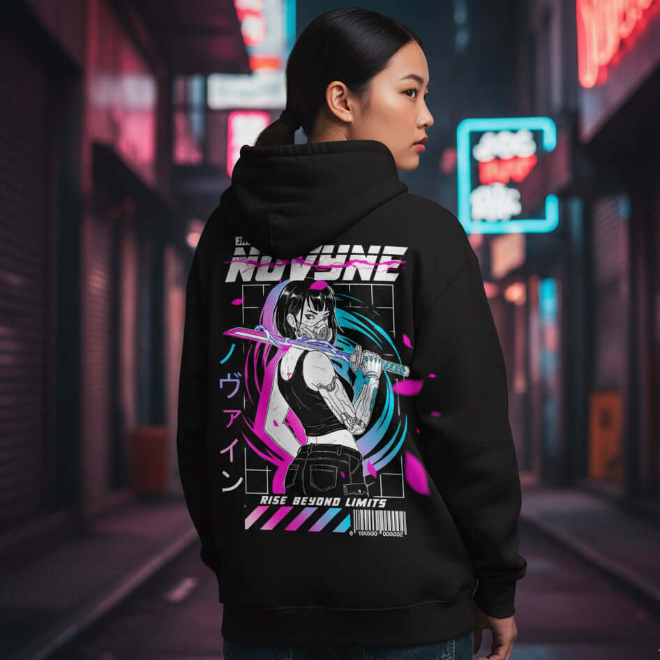 NOVYNE "Rise Beyond Limits" Oversize Neon Cyberpunk Embroidery Hoodie
