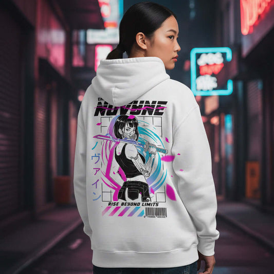 NOVYNE "Rise Beyond Limits" Oversize Neon Cyberpunk Embroidery Hoodie