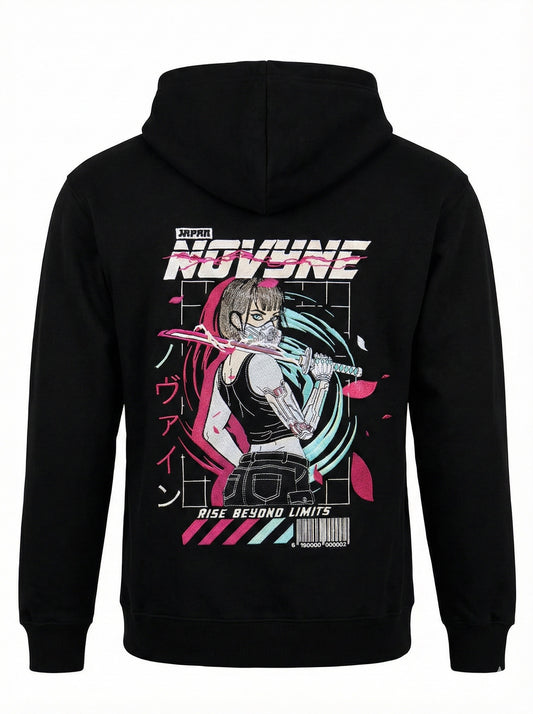 NOVYNE "Rise Beyond Limits" Oversize Neon Cyberpunk Embroidery Hoodie